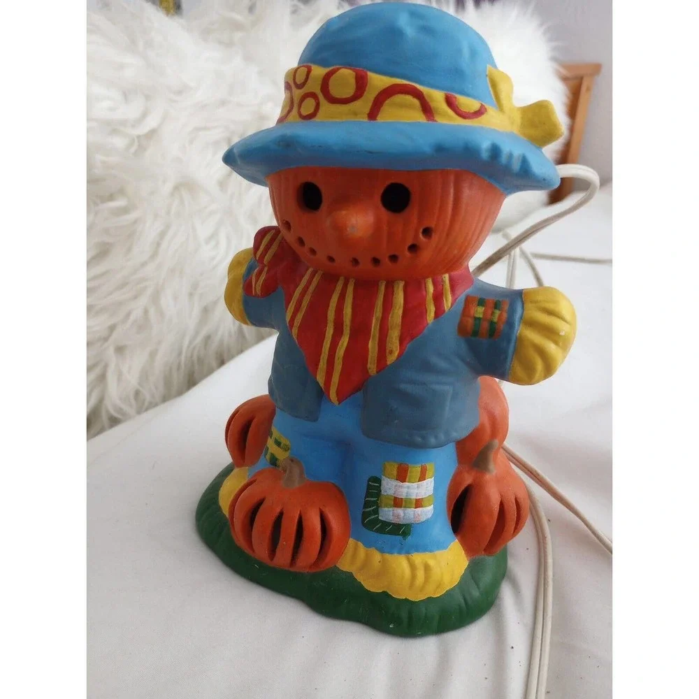 VTG‎ Ceramic Mold Scarecrow Pumpkins Halloween Fall Window Decor nightlight